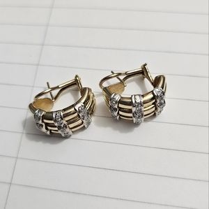 14K Solid Yellow Gold & Diamond Earrings